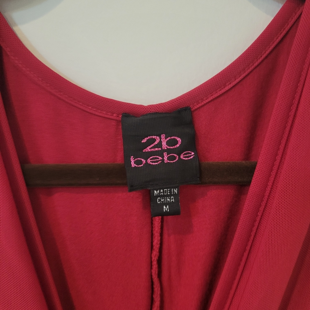 2B Bebe Red Ruched Dress Medium - Picture 3 of 4